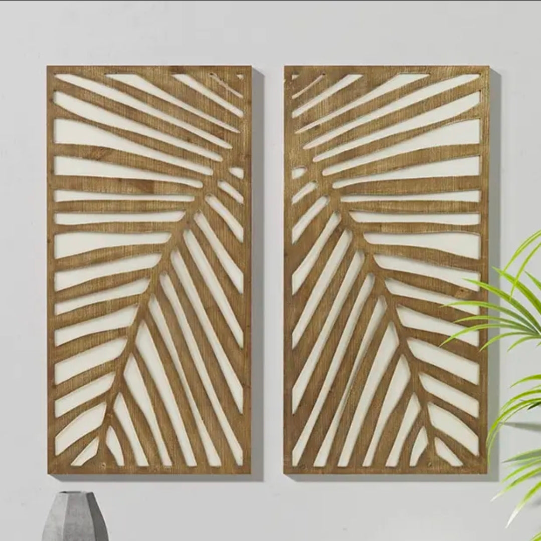 Carved Palm Leaves Wall Art Set