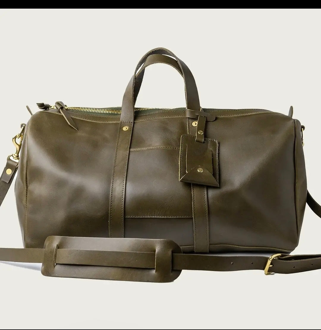 Full-Grain Leather Duffle Bag — Olive