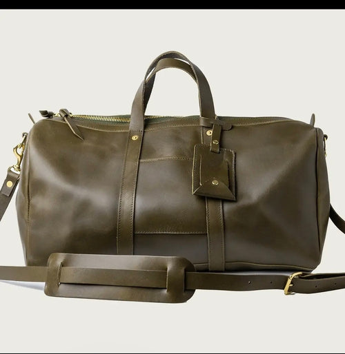 Full-Grain Leather Duffle Bag — Olive