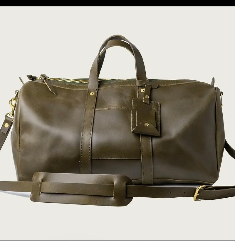 Full-Grain Leather Duffle Bag — Olive