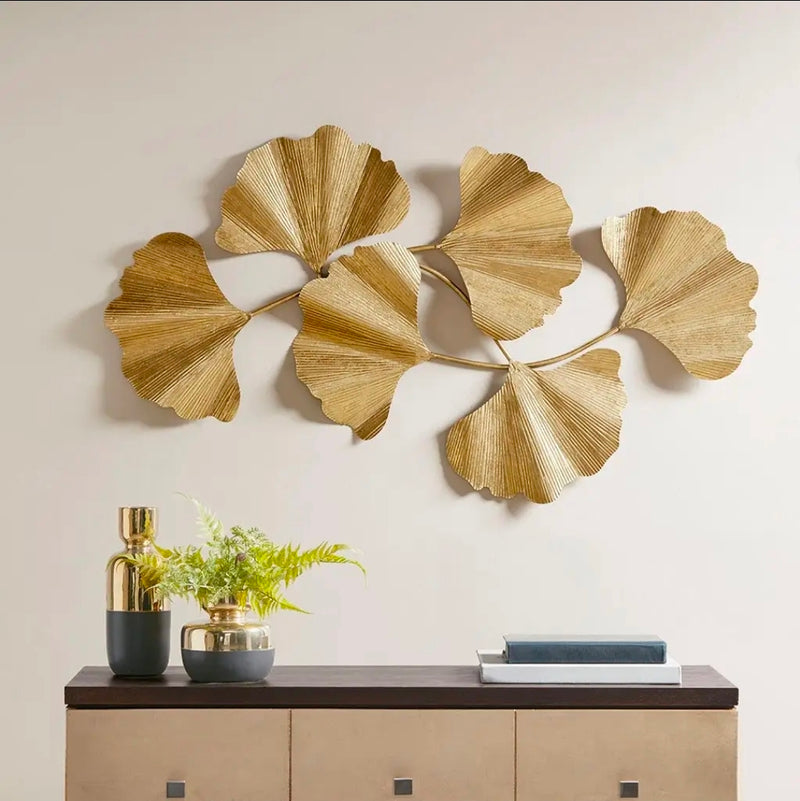 Gold Ginkgo Leaves Wall Sculpture