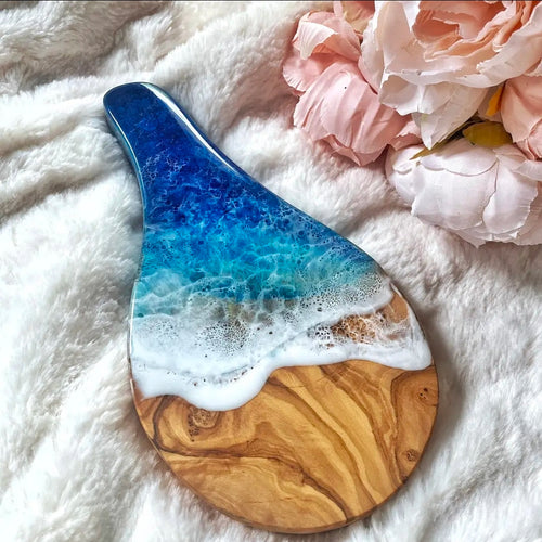 Olive Wood Ocean Spoon Rest