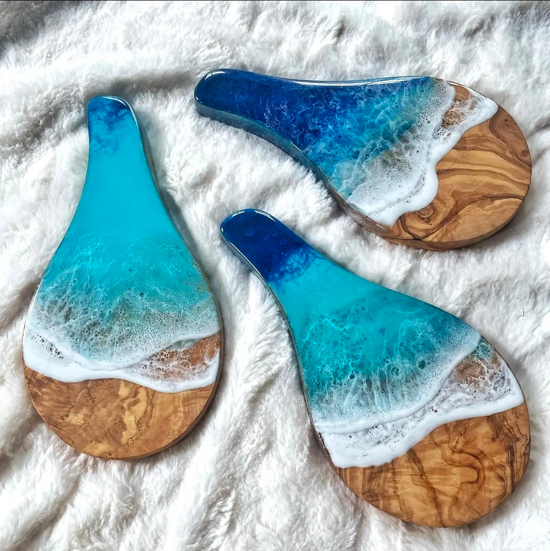 Olive Wood Ocean Spoon Rest