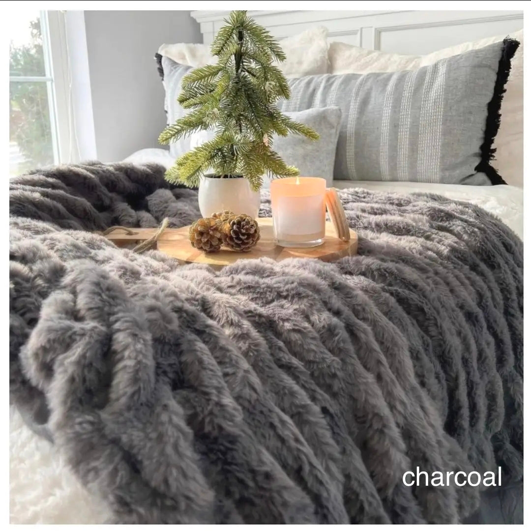 Ruched Signature Throw — Charcoal